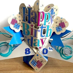 Buon 80° compleanno 3D Pop-Up Birthday Card per lui Uomo Uomo Papà Nonno Amico