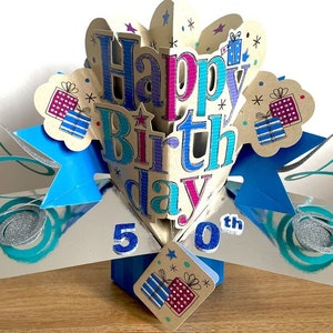 Joyeux 50e anniversaire Carte d'anniversaire pop-up 3D pour lui Homme Homme Papa Ami Frère
