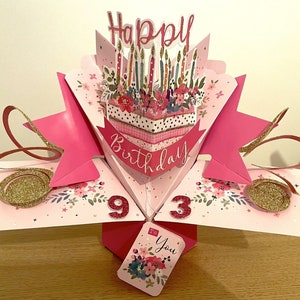 Happy 93rd Birthday 93 Today Pop-Up 3D Grußkarte für Ihre Mutter Oma Freundin Tante