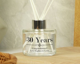 Personalised 30th Wedding Anniversary Reed Diffuser - Elegant Diamond design gift for him or her, female, woman, pearl wedding