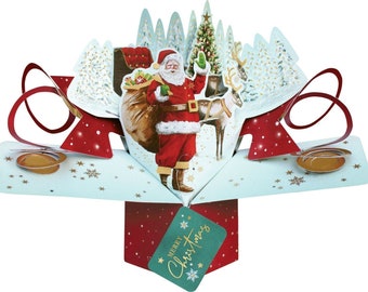 Christmas 3D Pop Up Card - Father Christmas Santa Reindeer Snow Red White Card for Son, Daughter, Friend, Mum, Dad, Gran, Granddaughter