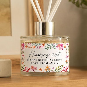 Personalised 21st Birthday Bright Floral Reed Diffuser - Gift for her, female