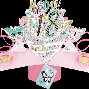 Carte d'anniversaire pour 18 ans, carte pop-up 3D, petite-fille, soeur, nièce, fille, amie, femme, carte-cadeau