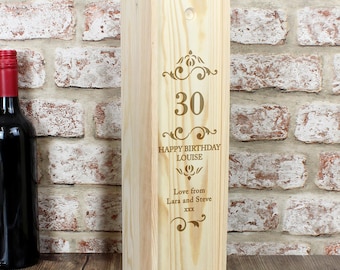 Personalised Happy 30th Birthday Wooden Bottle Box - ideal for wine or spirits, 30 gift for him, her, mum, dad, daughter, son, sister, aunt