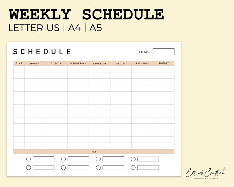 weekly schedule pdf work schedule template printable etsy