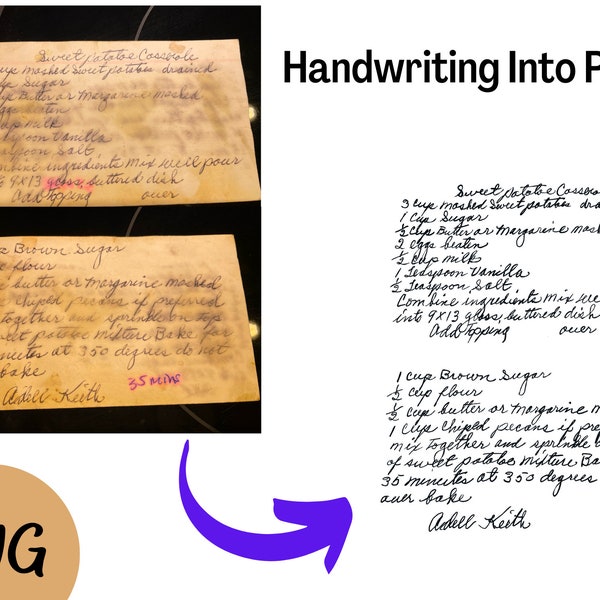 Custom Handwritten Recipe Into Printable PNG File, DIGITAL FILES, Digital Handwriting Restoration, Digital Conversion of Handwritten Recipes