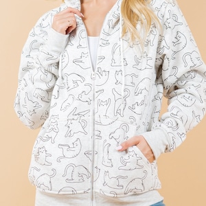 zipper fleece lined hoodie with a print of cat yoga poses