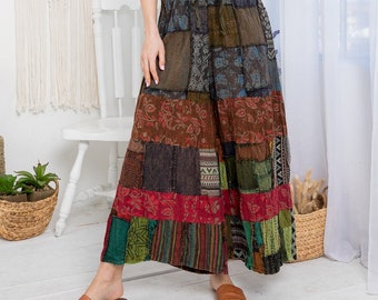 Patchwork Wide-Leg Pants - Free Size, 100% Cotton