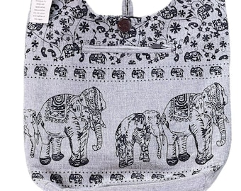 Gray Crossbody - Elephant Print Crossbody Bag - Handmade bag - Animal Lover Bag - Cotton Hobo Bag - Gift For Animal Lovers