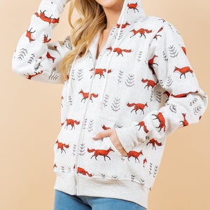 Fox Hoodie - Comfy and Soft Fleece Zippered Women's Hoodie - Gift for Animal Lovers - Women's Perfect Gift - Holiday Clothing