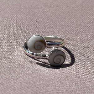 Adjustable Shiva Eye Shell Ring Sterling Silver and Operculum Circular ring, Goddess Swirl, Sacred Spiral, Made in Nepal image 1