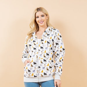 Colorful Cat Hoodie for Cat Mom - Women&#39;s Zip Up Cat Print Hoodie - Fleece Lined Jacket - Perfect Holiday Gift for Cat Lovers