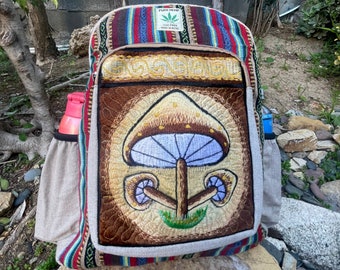Magic Mushroom Backpack, Mystical Mushrooms Bag, Laptop Multi Pocket Himalayan Hemp Backpack, Festival, School, Hiking Backpack