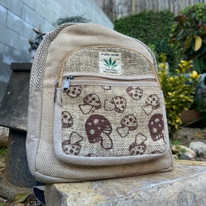 Mushroom Bag, Vegan Handmade Backpack, Hemp Bag, Mini Backpack, Mushroom Backpack, Magic Mushrooms Bag, Made in Nepal