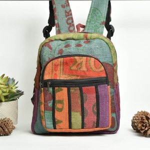 Colorful Backpack - Sustainable Backpack - Medium Size (13&quot;x12&quot;) - Handmade in Nepal - Vegan Backpack- School Backpack - Festival Backpack