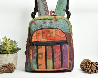 Colorful Backpack - Sustainable Backpack - Medium Size (13"x12") - Handmade in Nepal - Vegan Backpack- School Backpack - Festival Backpack