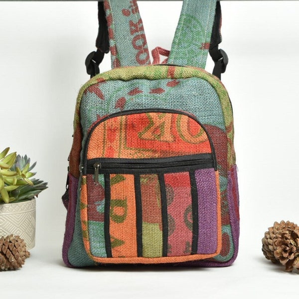 Colorful Backpack - Sustainable Backpack - Medium Size (13"x12") - Handmade in Nepal - Vegan Backpack- School Backpack - Festival Backpack