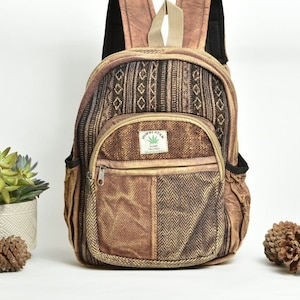 Stylish Rusty Brown Hemp Backpack - Medium Size (13"X12") - Fair Trade & Vegan - Handmade in Nepal