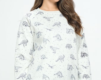 Dinosaur Sweatshirt - Dinosaur Print Sweater -  Comfortable Cute Soft Crewneck - Fleece Sweatshirt - Perfect for Gifting - Animal Lover Gift