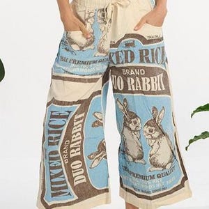 Vintage Sack Print Cotton Wide-Leg - 100% Cotton - One Size