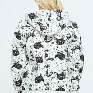 fleece black cat and diamonds zipper hoodie