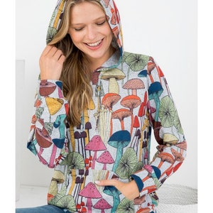 unisex colorful all over mystic mushroom hoodie in grey