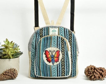 Butterfly Backpack - Vegan Friendly Festival Bag - Hiking Beach Hemp Bag - Eco-Friendly Blue Hemp Backpack - Blue Backpack
