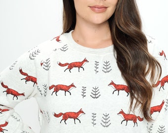 Holiday Sweatshirt Gift Foxy & Free: Fleece Sweatshirt with Playful All-Over Fox Print