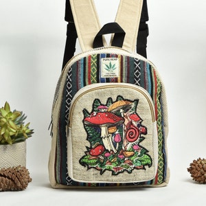 Mushroom Forest Backpack - 13 inches - Magic Mushroom Bag - Hemp Backpack Handmade in Nepal - Fair Trade - Enchanted Forest Mushroom Bag