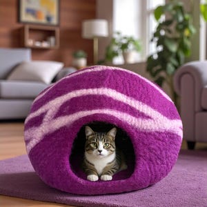 Cama/Caverna para Gatos Premium - Lã Merino Macia, Feltro com Design Redondo e Aconchegante - Cama Moderna para Animais de Estimação - Cama de Lã para Gatos - Caverna para Gatos Feita à Mão - Frete Grátis