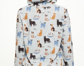 Purrfectly Playful: Lightweight Zip-Up Hoodie with Multicolor Cat Design S-3XL