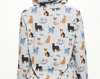 Cat Pattern Zip up Hoodie, Kitten Front Zipper Pocket Men