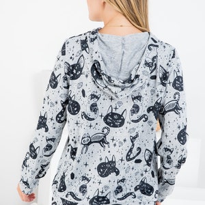 Enchanting Felines: Cat & Crystal Design Zip-Up Hoodie, Holiday Sweaters, Cat Mom Gift