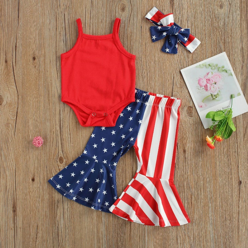 American Flag Baby Bell Bottoms Baby Girl Fourth of July Etsy