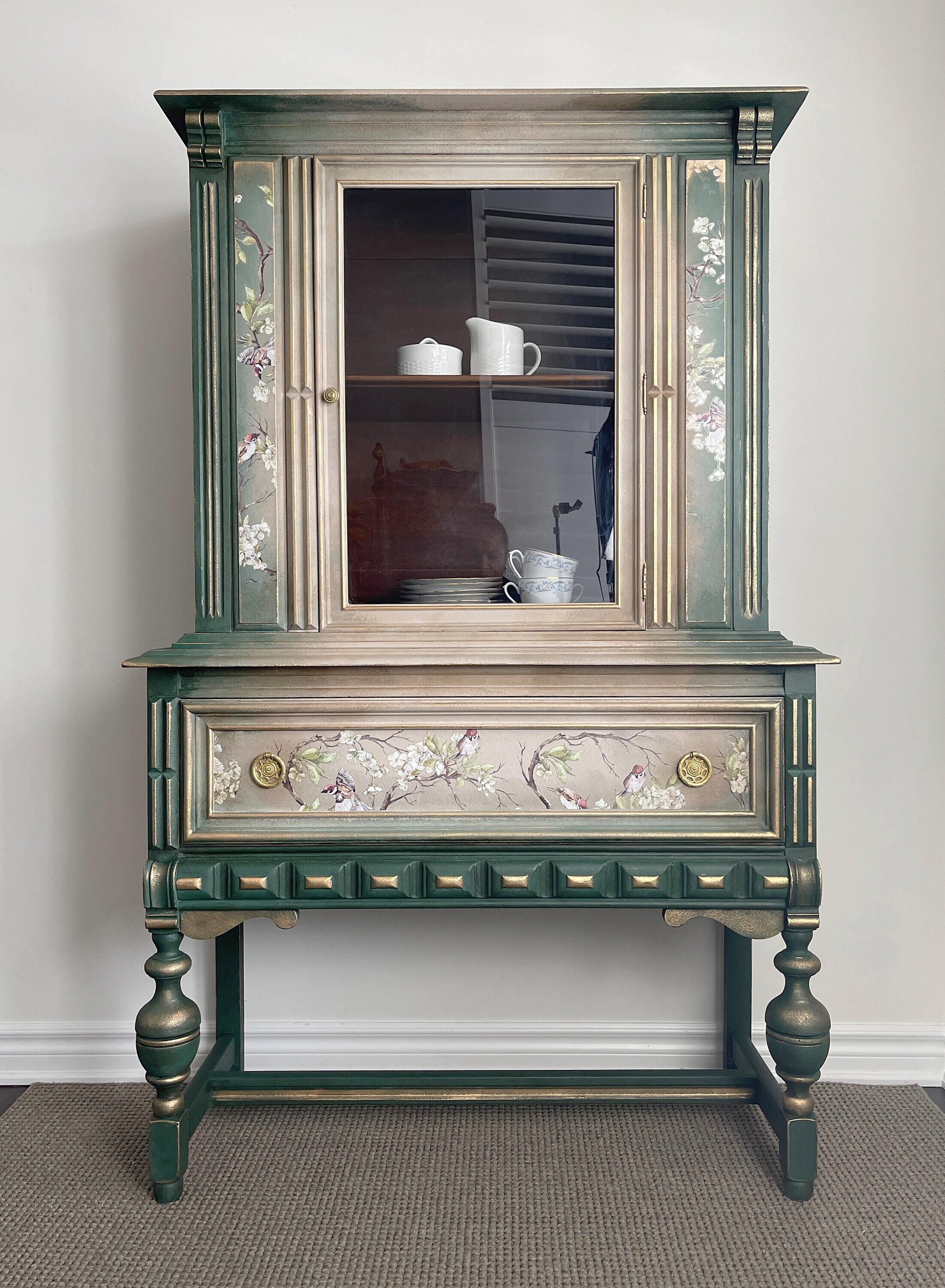 Antique Hutch With Glass Door Etsy