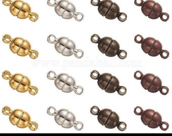 Brass Magnetic Clasps Oval, Nickel Free, Mixed Color, 11x5mm, Hole: 1mm