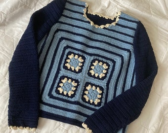 Granny Square Striped Crochet Sweater/Crochet Top