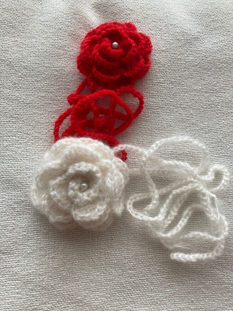 Rose Choker, Crochet Rose Scarf, Mohair Scarf, Mohair Rose Choker, Flower Scarf, Lariat Scarf,Crochet Necklace image 8