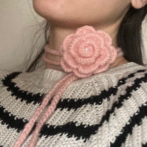 Rose Choker, Crochet Rose Scarf, Mohair Scarf, Mohair Rose Choker, Flower Scarf, Lariat Scarf,Crochet Necklace image 2