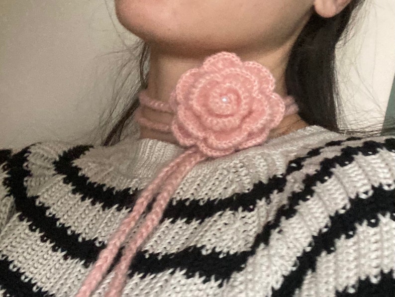 Rose Choker, Crochet Rose Scarf, Mohair Scarf, Mohair Rose Choker, Flower Scarf, Lariat Scarf,Crochet Necklace image 2