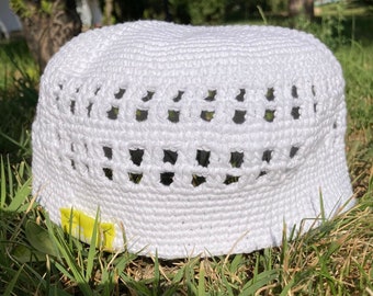 Skullcap, Kufi hats, Short flax beanie, White cotton crochet hat, Unisex summer hat