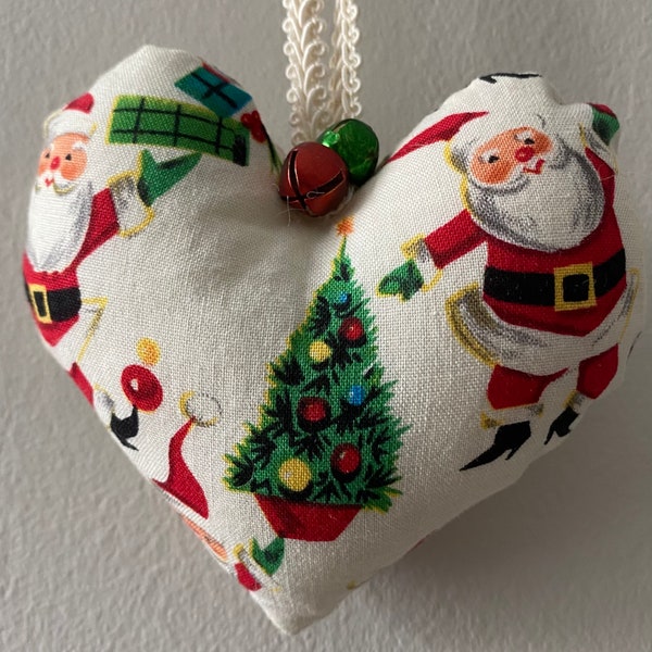 Puffy Heart ornament - Hanging Heart - Shabby/Boho Christmas Ornament - Pin Cushion - Fabric heart - Farmhouse heart - rustic heart