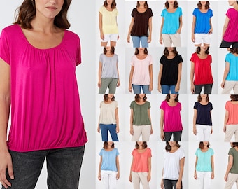 Women's Plain Gypsy Scoop Neck Elastic waist Cap Sleeve Loose fit Balloon Top