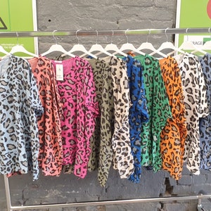 Ladies Italian Leopard Print Lagenlook Batwing Cotton Linen Lightweight Oversized Casual  Tunic Blouse Top