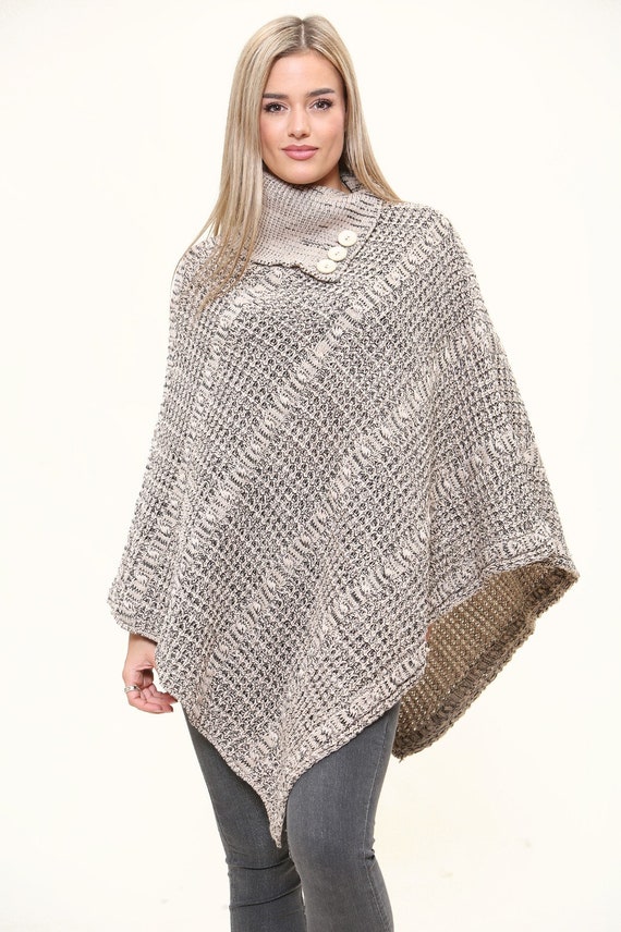 Ladies Poncho Jumper Cape Shawl Knitted Women New One Top Cardigan