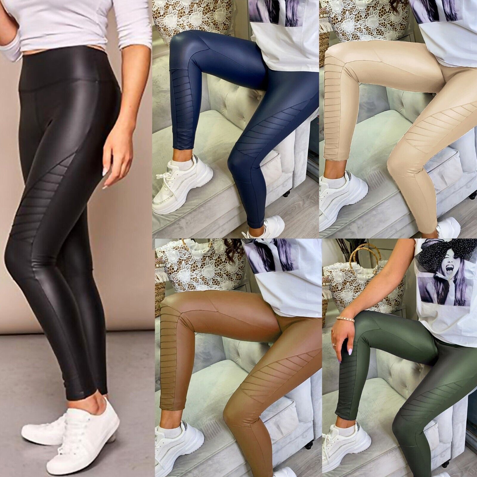 Faux Leather Leggings Plus Size Super Stretchy Spandex Clothing PU Leather  Pant Tummy Control Oversized Pants