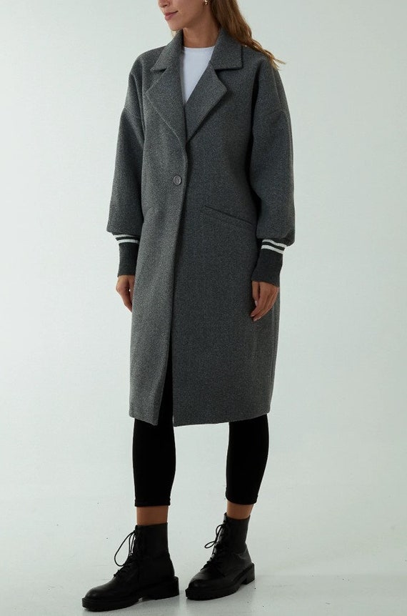 Women Italian Long Duster Jacket Ladies Ribbed Cuff Sports Stripe