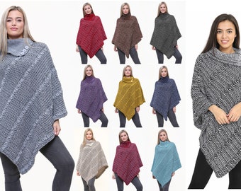 Ladies Poncho Jumper Cape Shawl Knitted Women New One Top Cardigan Sweater