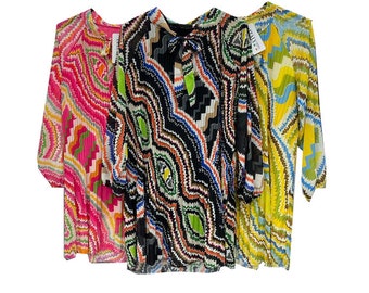 Dames chiffon vergulde abstracte geometrische stropdas nek oversized blouse top