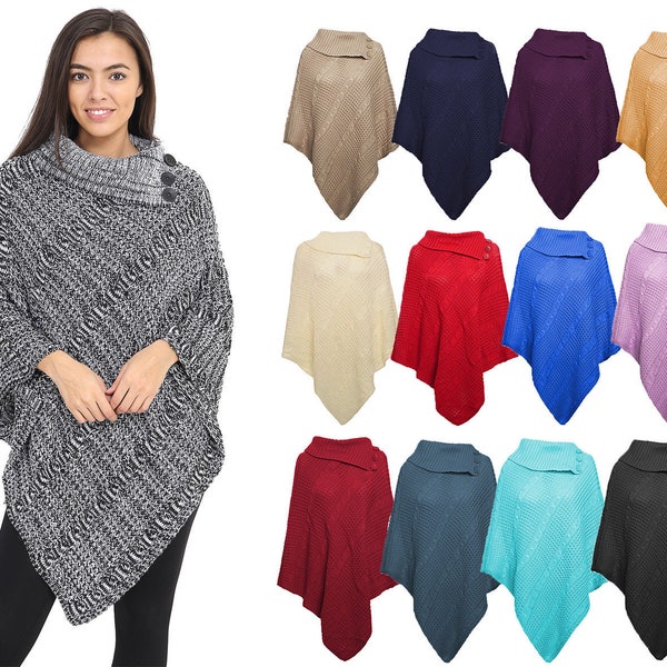 Pull poncho en maille torsadée pour femmes, pull à col et châle d'hiver, grande taille